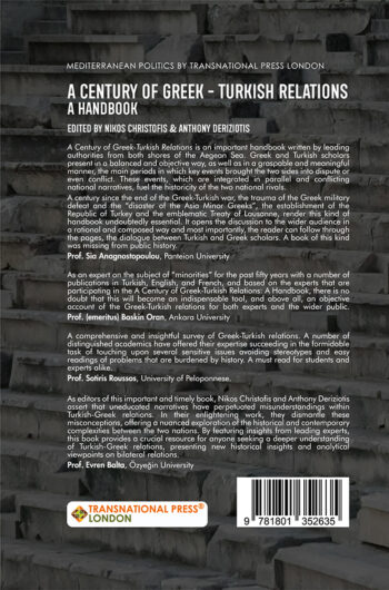 A Century of Greek–Turkish Relations - A Handbook Nikos Christofis; Anthony Deriziotis Back cover